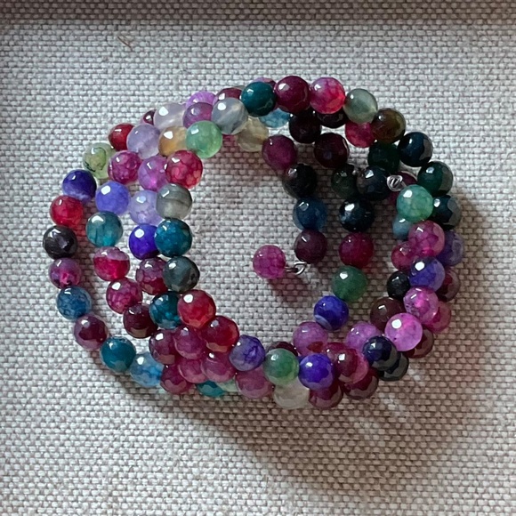 Multicolor Glass Bead Memory Coil Bracelet - Picture 2 of 3